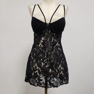 Cinema Etoile Black Lace Babydoll Slip Dress Size S Whimsigoth Dark Romantic